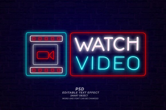 Download Watch Video Neon Sign PSD Editable Text - Editable text Collection