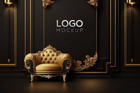 Download Logo Mockup | Black Wall Interior Mockup - Wall Collection